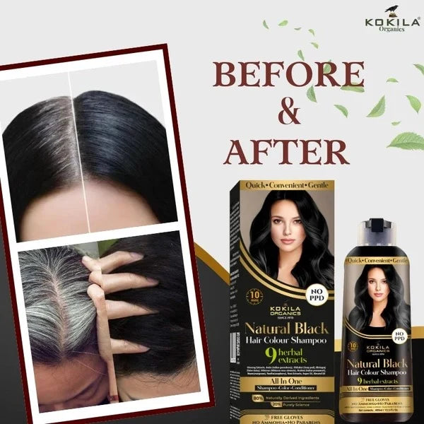 Kokila NO PPD Shampoo Hair Colour - Natural Black for Women and Men